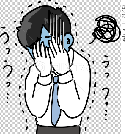 向量圖描繪了一位臉色蒼白的辦公室職員哭泣並對生活感到悲傷 131749503