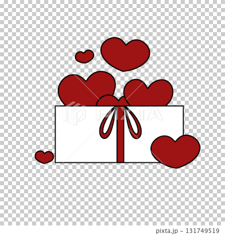 A box of red hearts with a red ribbon tied around it 131749519