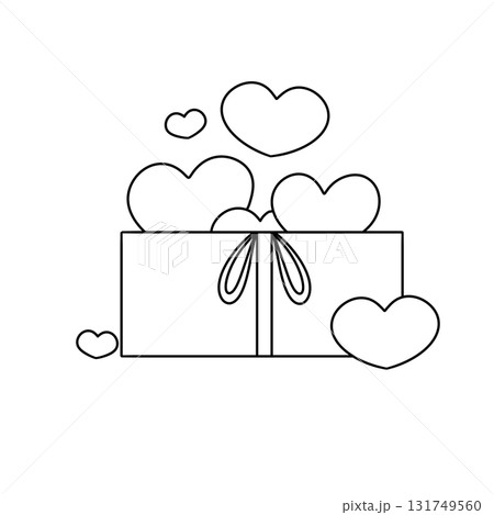 A box of presents with a bow on top and hearts surrounding it 131749560