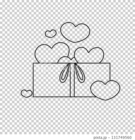 A box of presents with a bow on top and hearts surrounding it 131749560