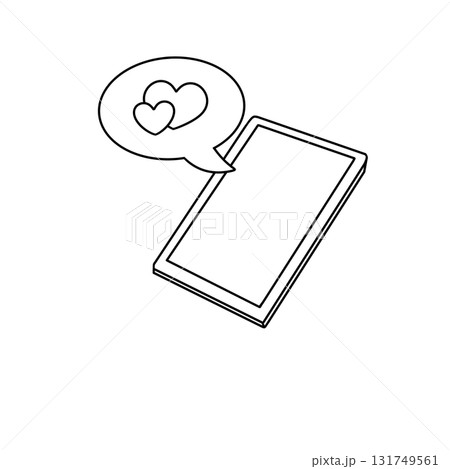 A tablet with a heart and a speech bubble with the words "love" written in it 131749561