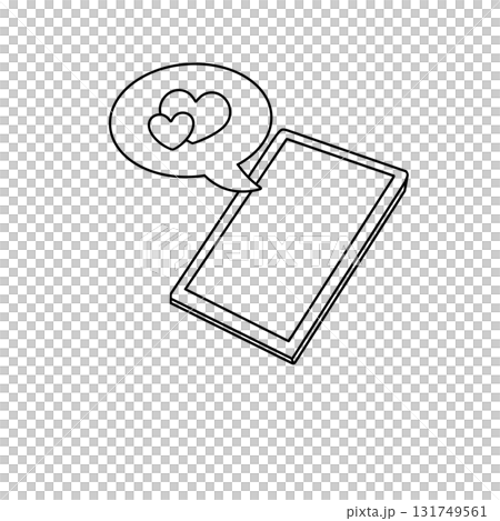 A tablet with a heart and a speech bubble with the words "love" written in it 131749561