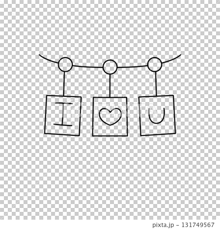 A white background with three hanging strings, each with a heart 131749567