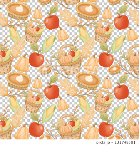Thanksgiving seamless watercolor background with holiday meal and rustic decor Thanksgiving seamless watercolor background with holiday meal and rustic decor 131749581