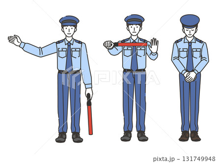 警備員のポーズ3種類（誘導、停止、お辞儀） 131749948