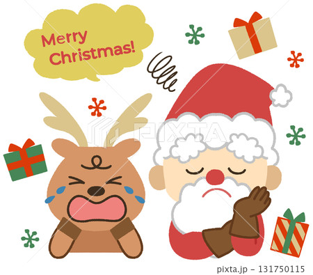 泣いているトナカイと困った顔をしたサンタのクリスマスアイコンイラスト 泣いているトナカイと困った顔をしたサンタのクリスマスアイコンイラスト 131750115