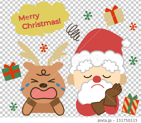 Christmas icon illustration of a crying reindeer and Santa with a troubled face 131750115