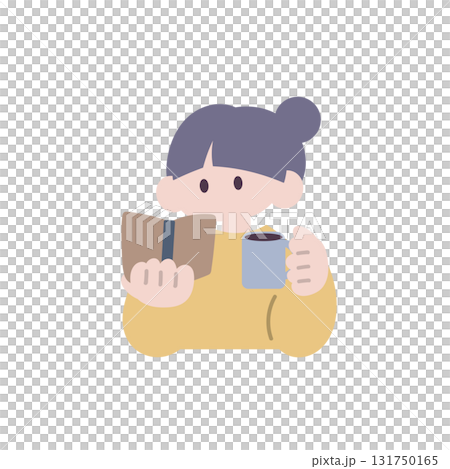 Woman reading a book while drinking coffee Woman reading a book while drinking coffee 131750165