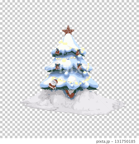 Santa Claus and Christmas tree with Christmas decorations in heavy snow in winter Santa Claus and Christmas tree with Christmas decorations in heavy snow in winter 131750185