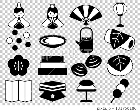 Hinamatsuri Icon Set of 16 Monotone Hinamatsuri Icon Set of 16 Monotone 131750186
