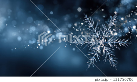 Snowflake close up on blue defocused background. Merry Christmas and Happy Holidays greeting card, frame, and banner. New Year. Noel. Winter Christmas theme. Snowflake close up on blue defocused background. Merry Christmas and Happy Holidays greeting card, frame, and banner. New Year. Noel. Winter Christmas theme. 131750706