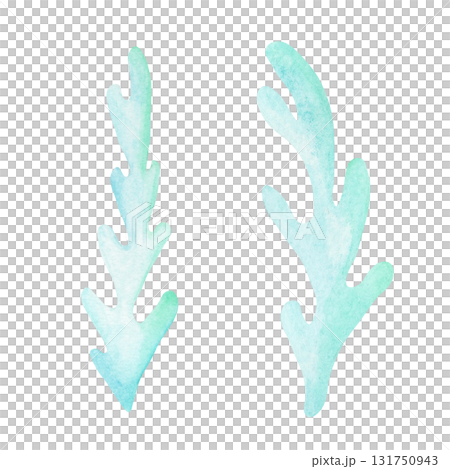 Turquoise seaweed watercolor clipart, hand drawn ocean plant element. Perfect for coastal stationery, invitations, fabric prints, wrapping paper, posters, and marine-themed decorative designs 131750943