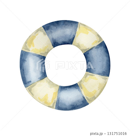 Blue and yellow lifebuoy watercolor illustration, hand drawn nautical clipart. Great for invitations, travel stationery, wall art, stickers, fabric patterns, beach wedding designs, and packaging Blue and yellow lifebuoy watercolor illustration, hand drawn nautical clipart. Great for invitations, travel stationery, wall art, stickers, fabric patterns, beach wedding designs, and packaging 131751016