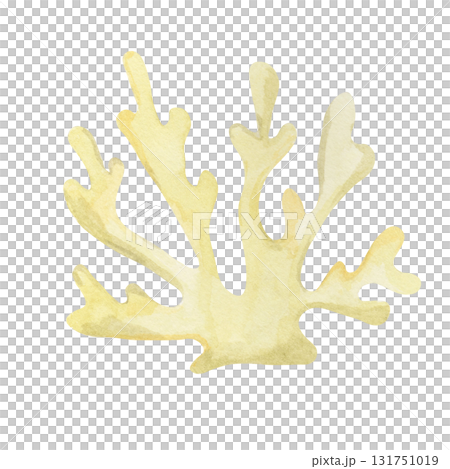 Yellow coral watercolor clipart, hand drawn marine element. Perfect for nautical stationery, wedding invitations, fabric prints, kids decor, summer wrapping paper, and decorative merchandise 131751019