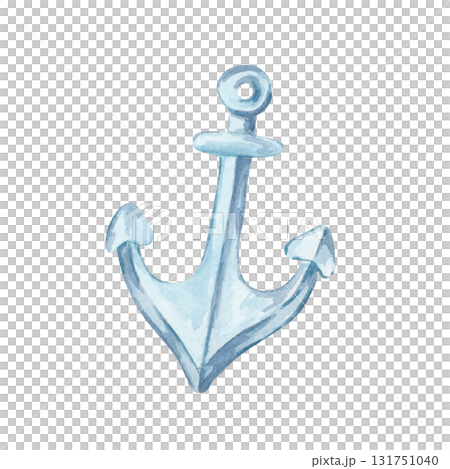 Blue anchor watercolor clipart, hand drawn marine element. Great for nautical invitations, travel designs, childrens wall art, fabric patterns, stickers, and decorative merchandise projects 131751040