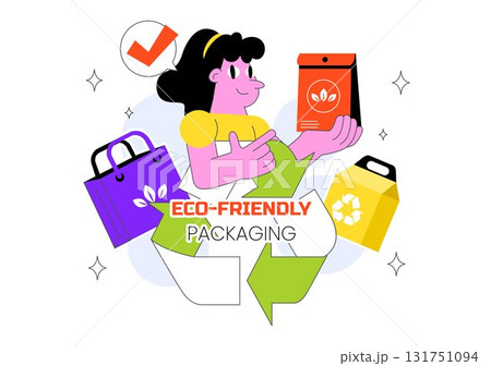 Eco Friendly Packaging Design Vector Illustration Featuring Sustainable Takeaway Paper Package with Botanical and Recyclable Biodegradable Materials 131751094