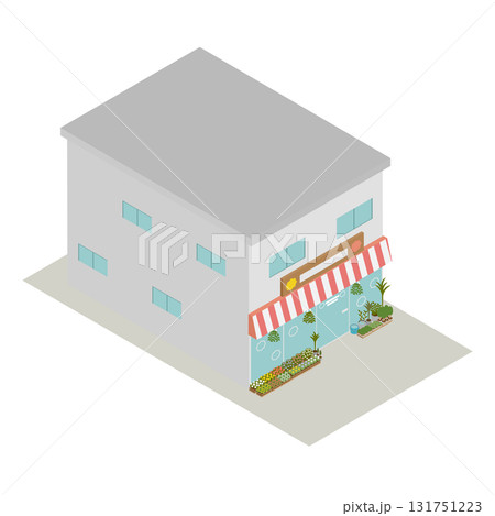 アイソメトリック 花屋の建物(ガラス張りのフラワーショップイラスト素材) 131751223