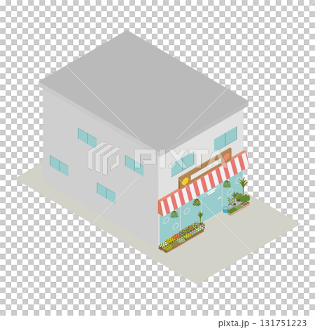 アイソメトリック 花屋の建物(ガラス張りのフラワーショップイラスト素材) 131751223