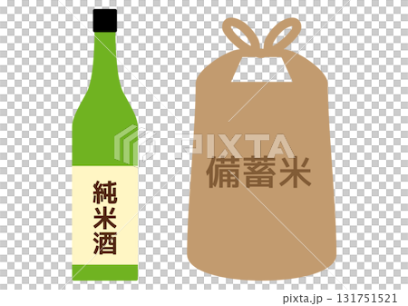 一瓶純米酒和一袋囤積的米的插圖集 一瓶純米酒和一袋囤積的米的插圖集 131751521