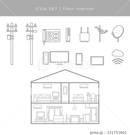 戸建住宅の光回線ネットワーク構成アイコンセット 131751601