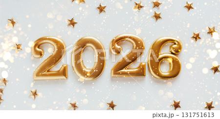 Happy New Year 2026. Golden numbers on a white background 131751613