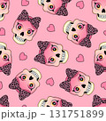 Seamless pattern with sweet kawaii skull with pink leopard bow and hearts 131751899