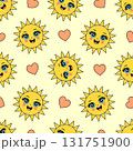 Cute seamless pattern of happy suns and hearts 131751900