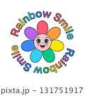 Happy cartoon flower with rainbow petals and Rainbow Smile text. 131751917