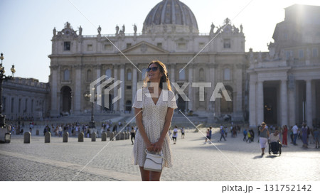 Traveler at St Peter Square Vatican City evening light July 20 2025  131752142