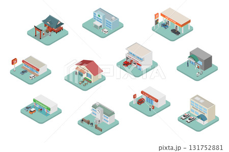 アイソメトリックイラスト:いろんな建物 アイソメトリックイラスト:いろんな建物 131752881
