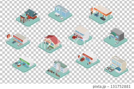 Isometric illustrations: various buildings 131752881