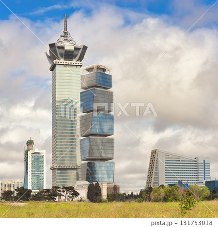Baku, Azerbaijan skyline with SOCAR Tower and modern skyscrapers on a cloudy day. Baku, Azerbaijan skyline with SOCAR Tower and modern skyscrapers on a cloudy day. 131753018