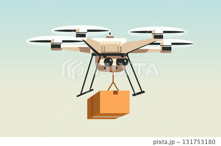 Drone delivery service aerial package shipping quadcopter flying with cardboard box isolated on light gradient background technology concept Drone delivery service aerial package shipping quadcopter flying with cardboard box isolated on light gradient background technology concept 131753180