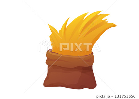 Hay bale and straw in sack, bag. Rural farming elements like hayricks, corn crops, rake, and wheelbarrow. Flat vector set for agriculture, pasture, or ranch use. Isolated on white. Hay bale and straw in sack, bag. Rural farming elements like hayricks, corn crops, rake, and wheelbarrow. Flat vector set for agriculture, pasture, or ranch use. Isolated on white. 131753650