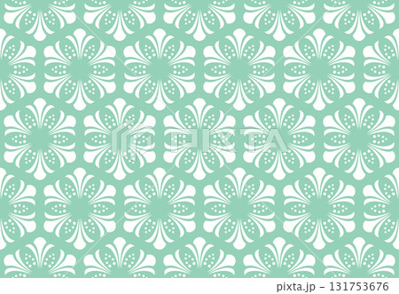Flower geometric pattern. Seamless vector background. White and green ornament Flower geometric pattern. Seamless vector background. White and green ornament 131753676