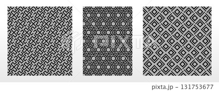Geometric set of seamless black and gray patterns. Simple vector graphics 131753677