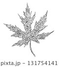Silhouette intricate Line Art Maple Leaf of lace flowers, leaves, mushrooms, dots, monograms ink graphic. Vector graphic 131754141