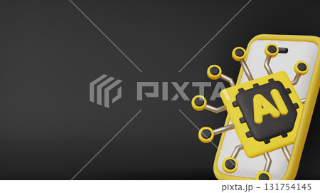 Smartphones with an integrated AI chip represent innovation in mobile computing, deep learning, and futuristic tech. 131754145