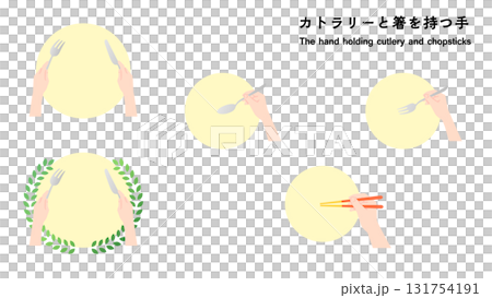 カトラリーや箸を持つ手　カラー 131754191