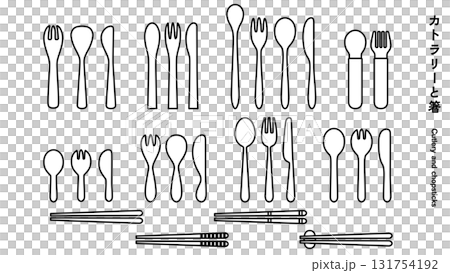 餐具和筷子的簡單線條畫 131754192