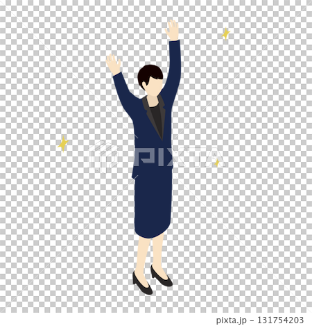 Isometric illustration of a female manager rejoicing at success 131754203