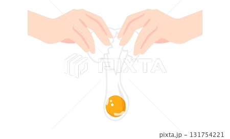卵を両手で割る動作 131754221