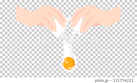 卵を両手で割る動作 131754221