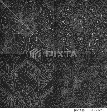 Floral motifs and abstract ornaments in oriental seamless patterns set Floral motifs and abstract ornaments in oriental seamless patterns set 131754245