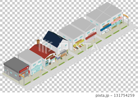 アイソメトリック 日本の商店街の街並みイラスト 131754259