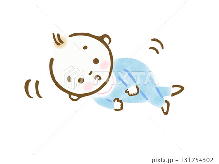 寝返りしている赤ちゃんの手描きイラスト 131754302