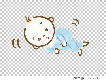 寝返りしている赤ちゃんの手描きイラスト 131754302