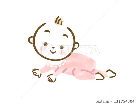 ずり這いしている赤ちゃんの手描きイラスト ずり這いしている赤ちゃんの手描きイラスト 131754304