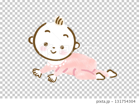 ずり這いしている赤ちゃんの手描きイラスト ずり這いしている赤ちゃんの手描きイラスト 131754304