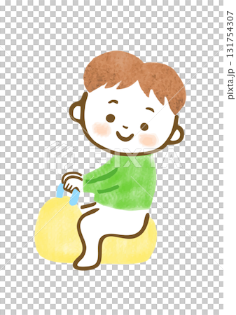 おまるに座る男の子の手描きイラスト 131754307